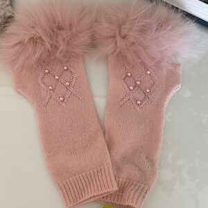 Pink Furry Fingerless Gloves